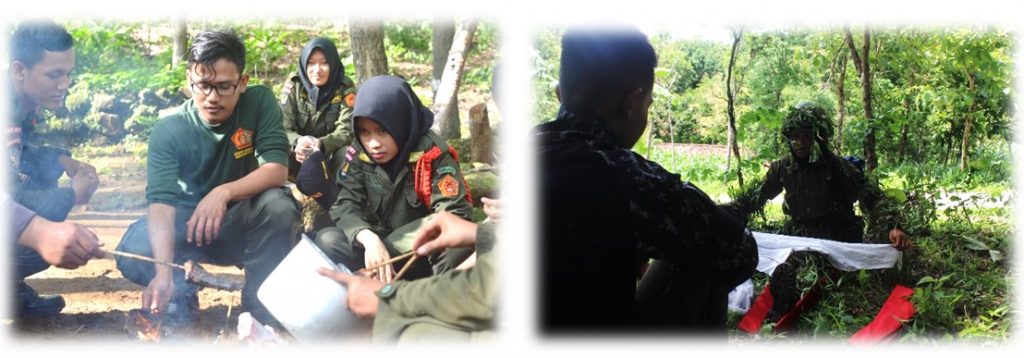Pelaksanaan survival (kiri) dan caraka siang (kanan)